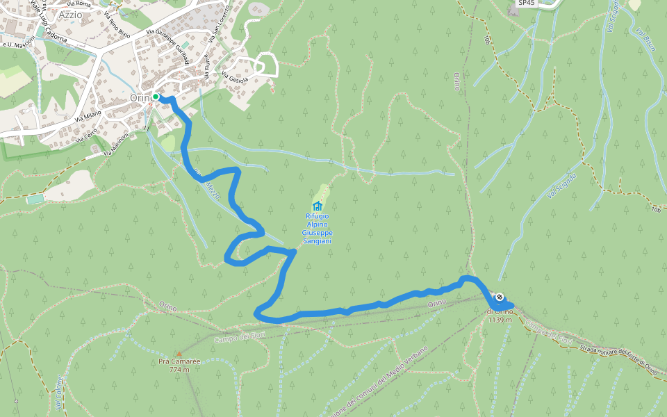 Sentiero 302: Orino-Forte di Orino walking route map in Orino