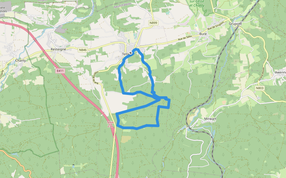 TL14 Grande Promenade des Alouins walking route map in Tellin