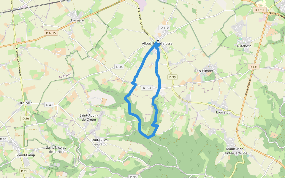 Les Deux chênes walking route map in Allouville-Bellefosse