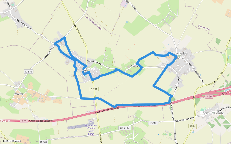 Parcours du village fleuri walking route map in Les Hauts-de-Caux