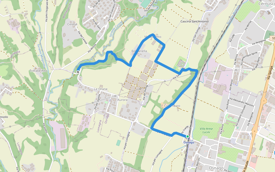 Sentiero 3 - Osnago FS - Torrente Curone walking route map in Osnago