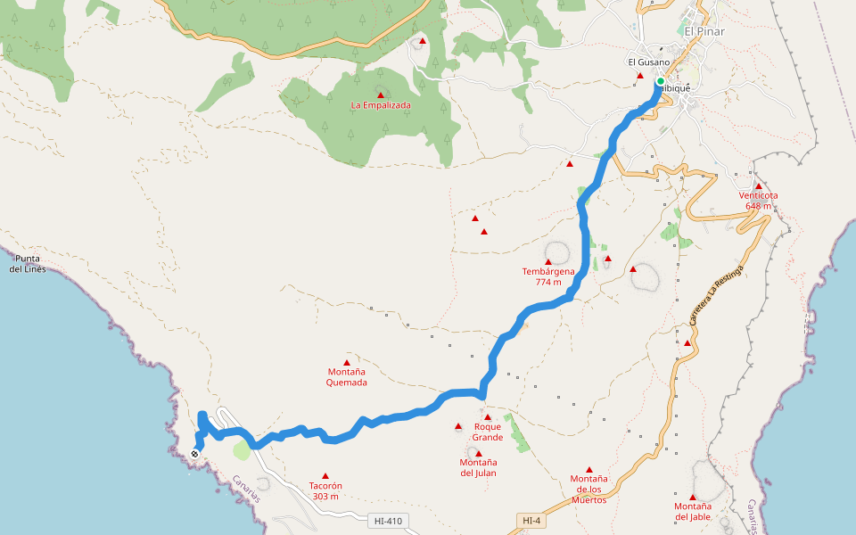 PR EH 1.1 Camino de Tacorón walking route map in Taibique