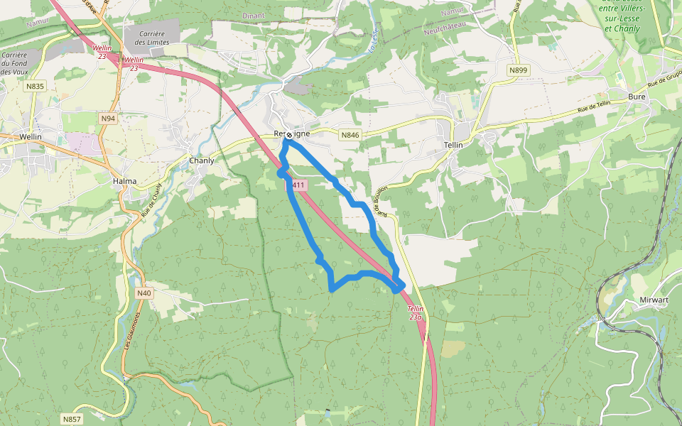 TL10 Promenade du Gué du Ry de Glaumont walking route map in Tellin
