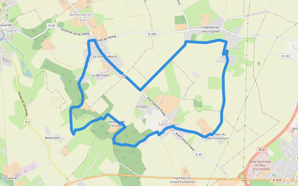 Sente aux fées walking route map in Belleville-en-Caux