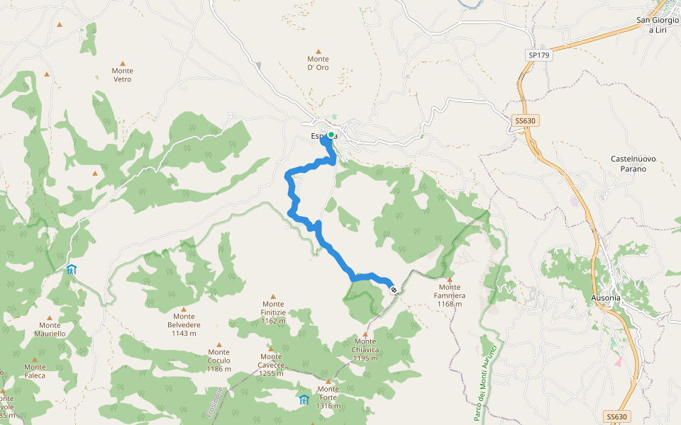 Esoeria.Valle Gaetana (CAI 970 per M. Fammera) walking route map in Esperia