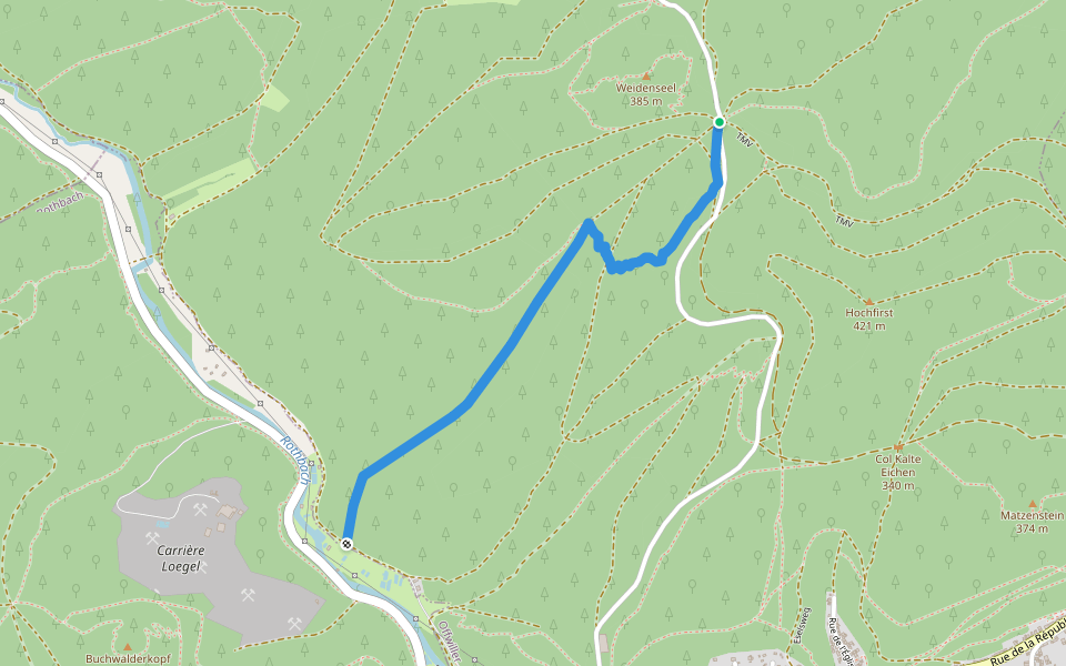 Triangle rouge walking route map in Offwiller