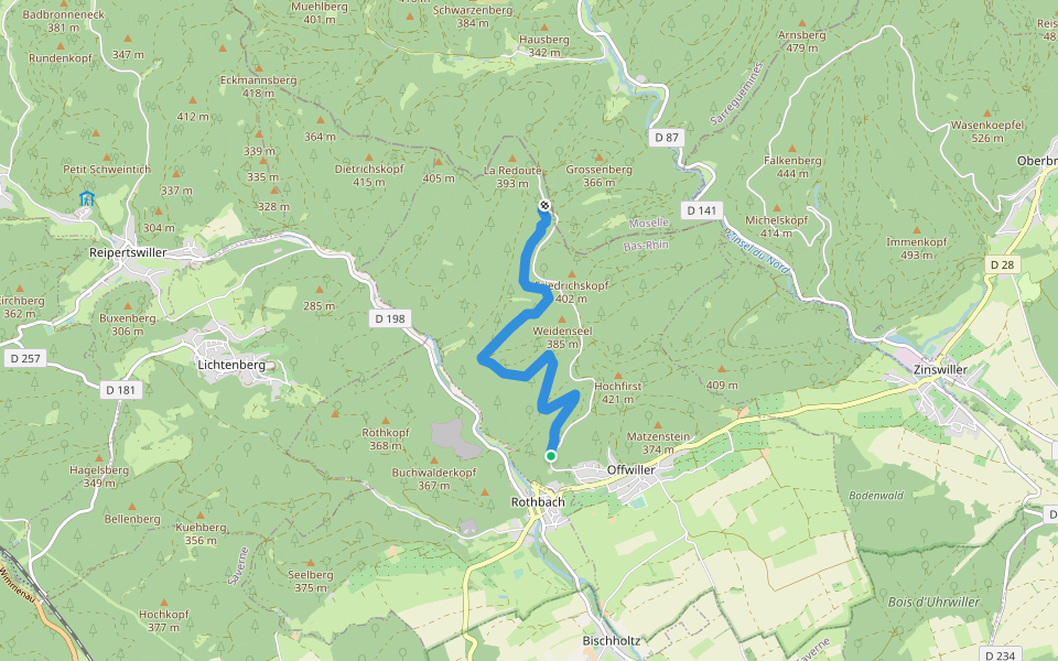 Triangle jaune walking route map in Offwiller