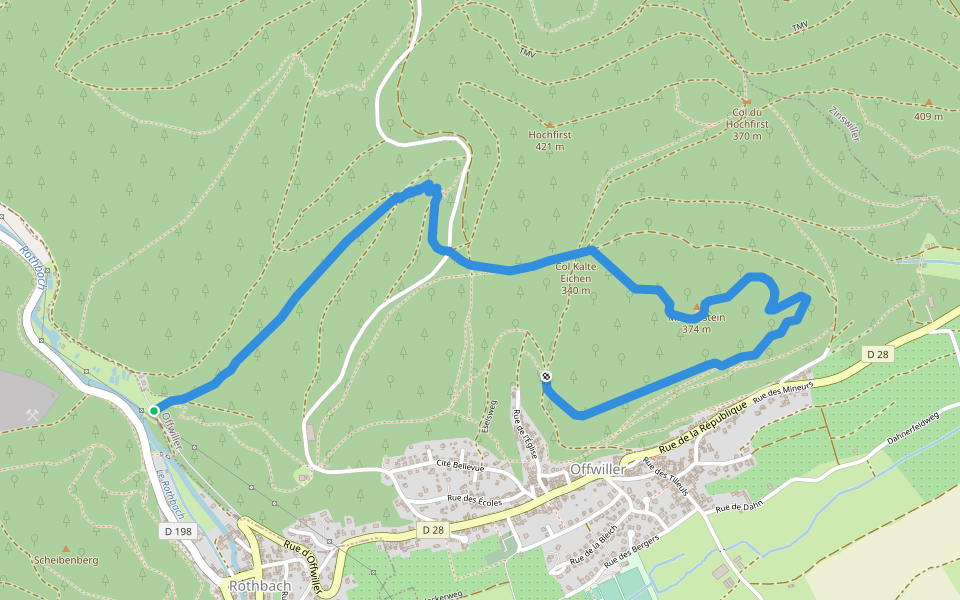 Point bleu walking route map in Rothbach
