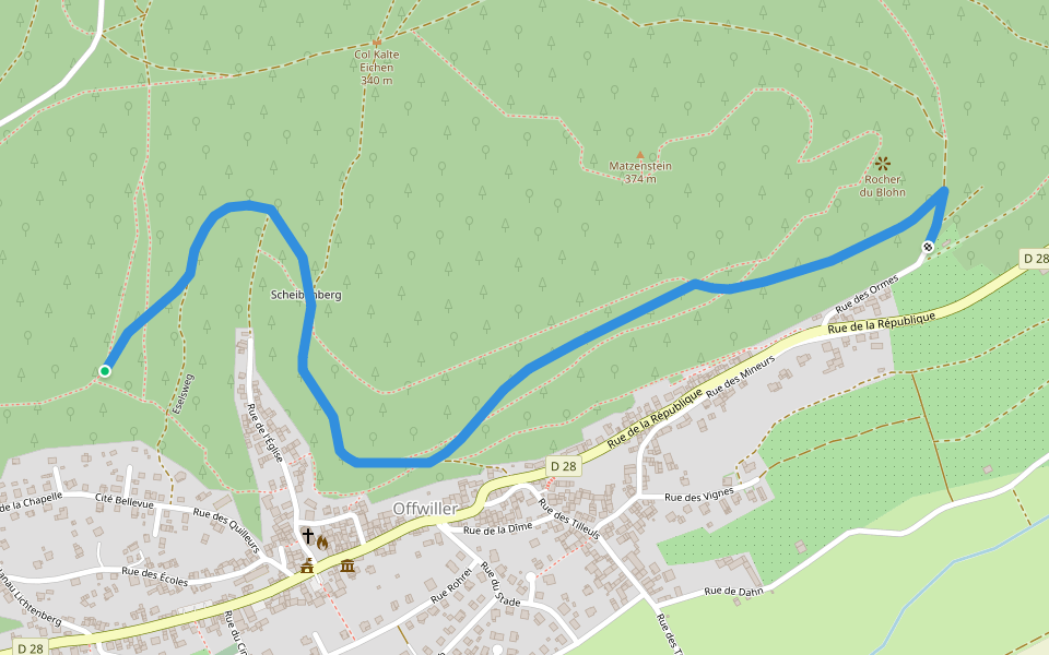 Disque jaune walking route map in Offwiller