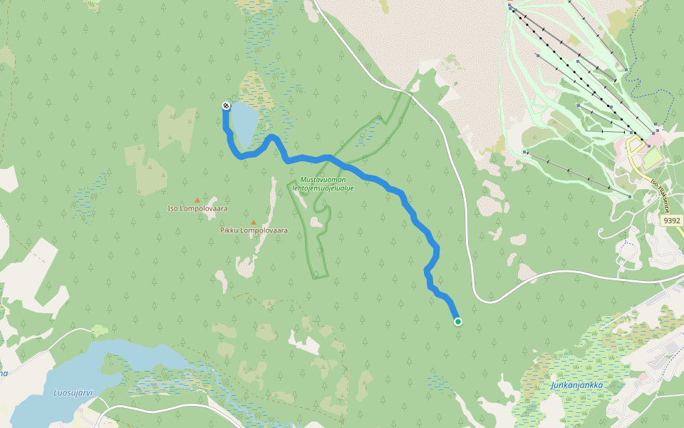 Aurinkotupa - Tunturijärvi - Luosu walking route map in Palovaara