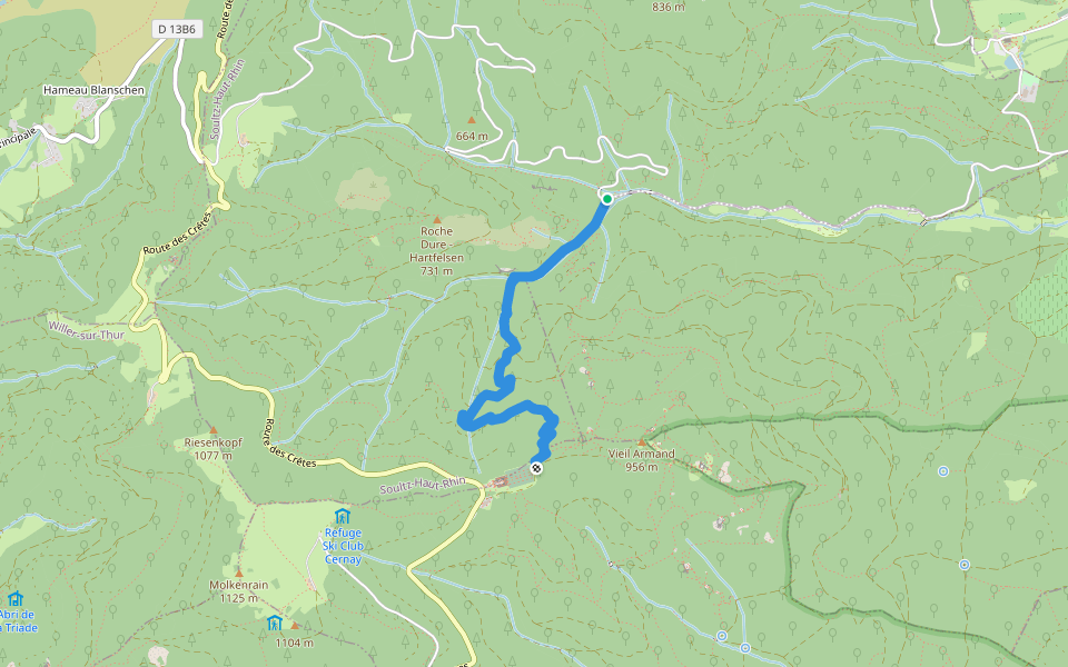 Croix Zimmermann - Vieil Armand  Disque Bleu walking route map in Wuenheim