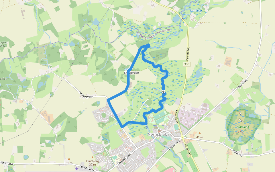 Odense Ådal - Rød sti walking route map in Broby