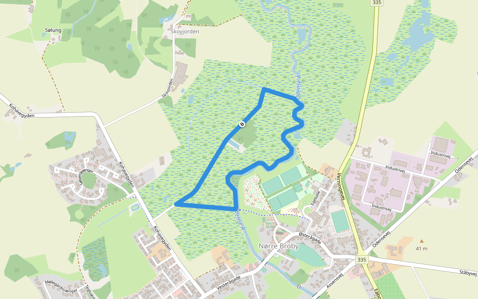 Odense Ådal - Gul sti walking route map in Broby