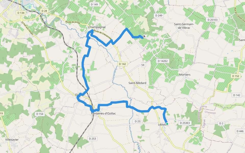 Tour de Saintonge, variante par Ozillac walking route map in Léoville