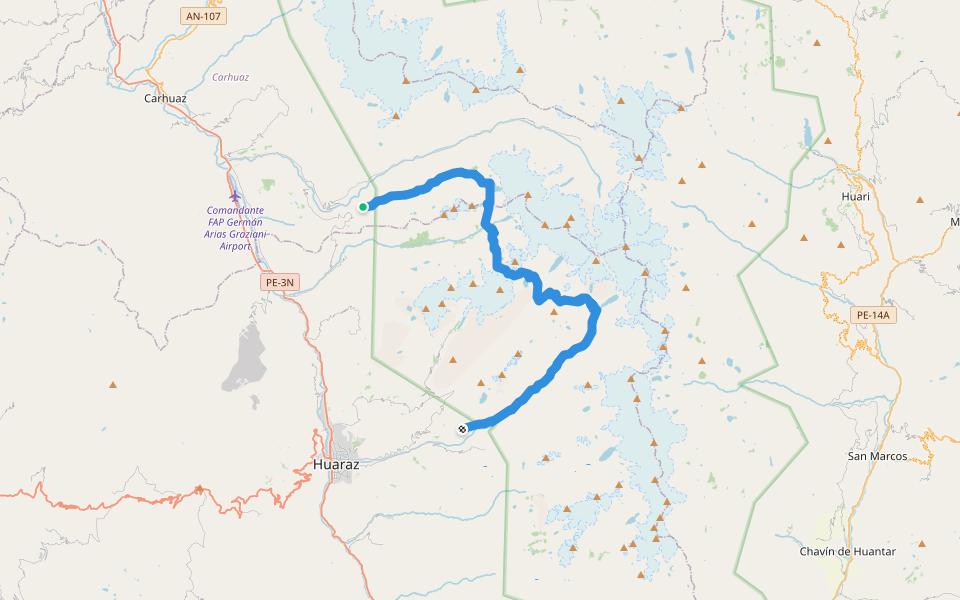 Travesía de Ishinca walking route map in Collon