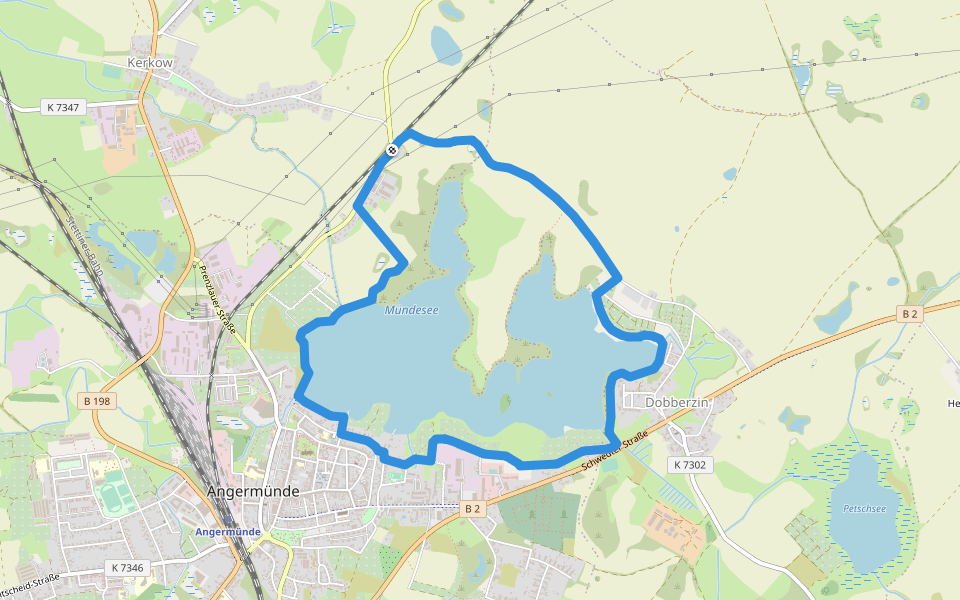 Mündesee-Rundweg walking route map in Angermünde