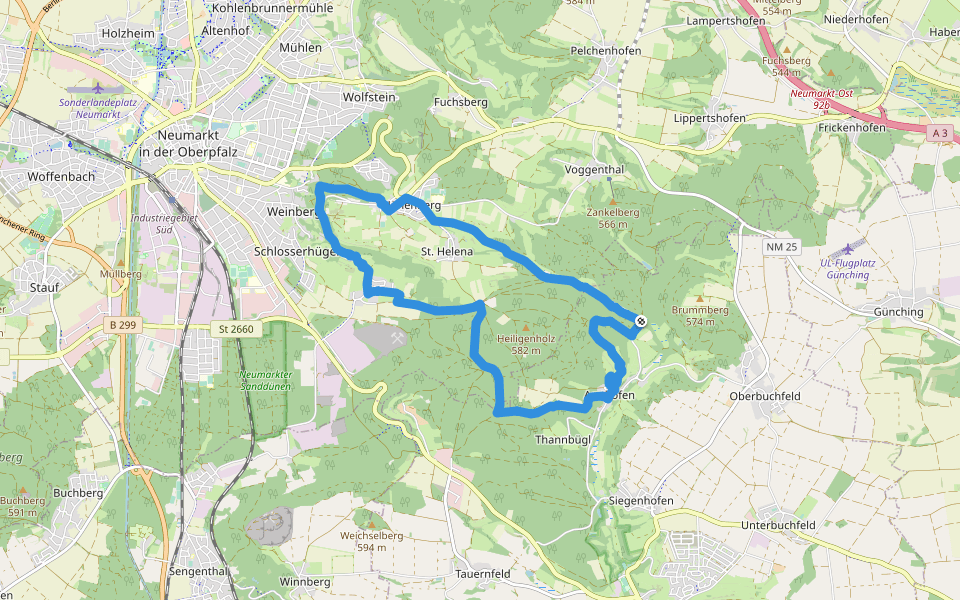 Jurasteig Mariahilfschlaufe walking route map in Deining