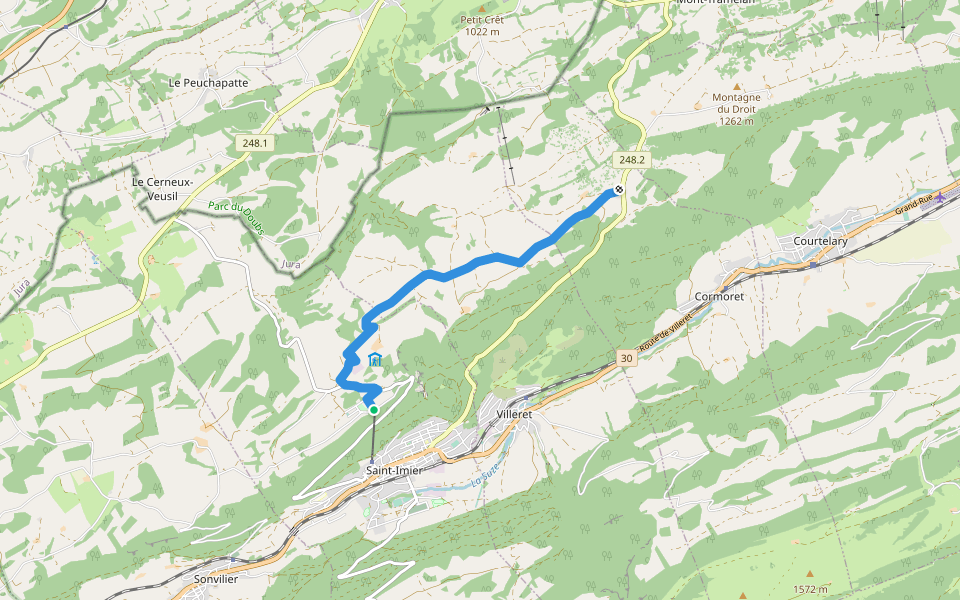 Sentier des Monts walking route map in Saint-Imier