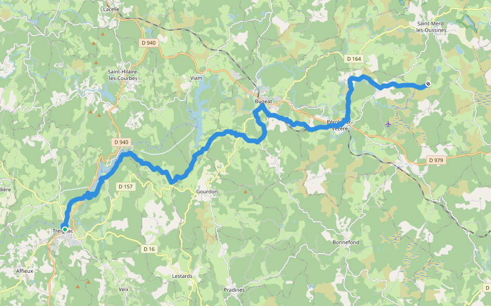 De Treignac à Saint-Merd walking route map in Treignac