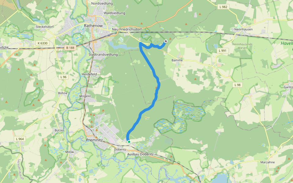Roter Balken walking route map in Premnitz