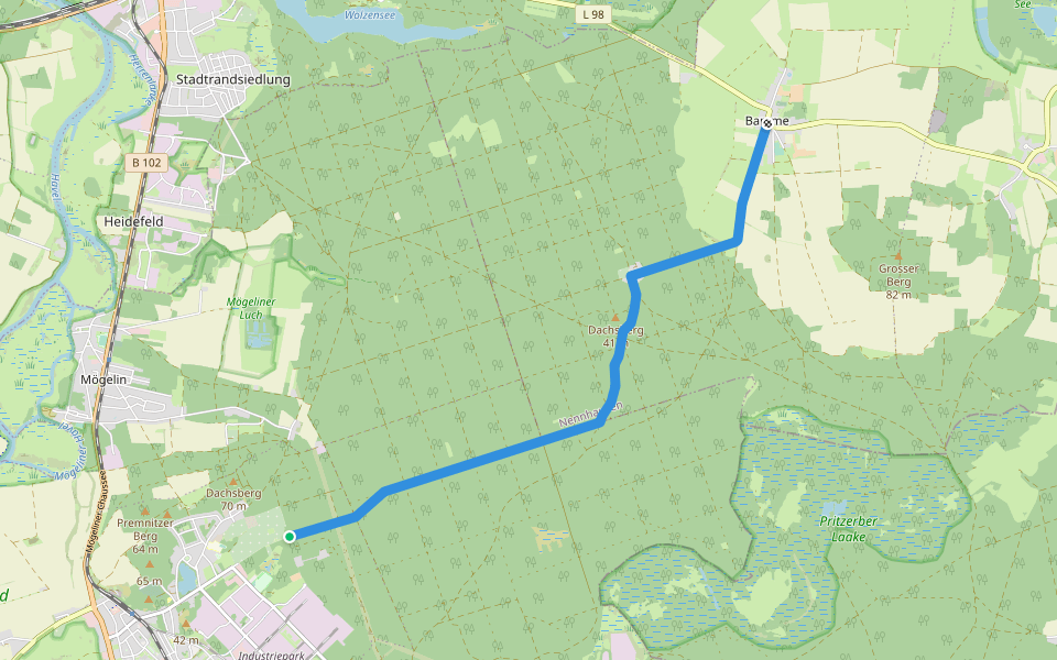 Grüner Balken walking route map in Premnitz