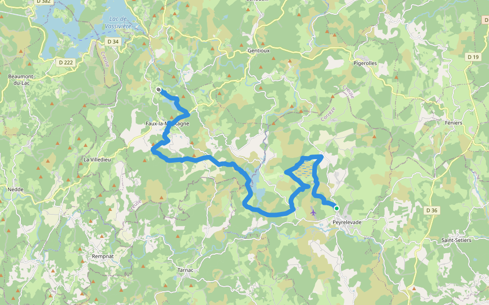 De Peyrelevade à Faux walking route map in Peyrelevade