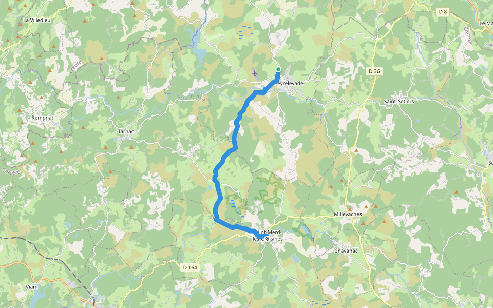 De Peyrelevade à Saint-Merd walking route map in Peyrelevade
