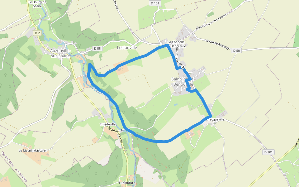 Le chemin des Frênettes - Piste des lièvres walking route map in Saint-Pierre-Bénouville