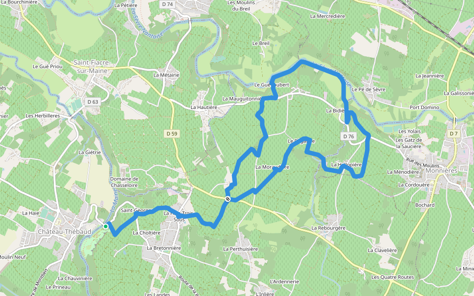 Entre vignes et rivières walking route map in Château-Thébaud