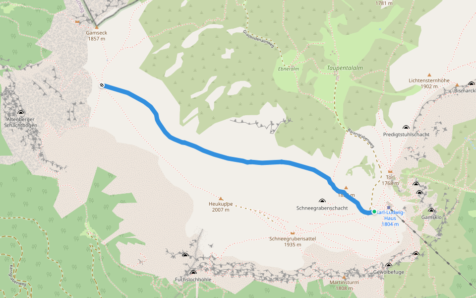 Gamseck - Karl-Ludwig-Haus walking route map in Raxen