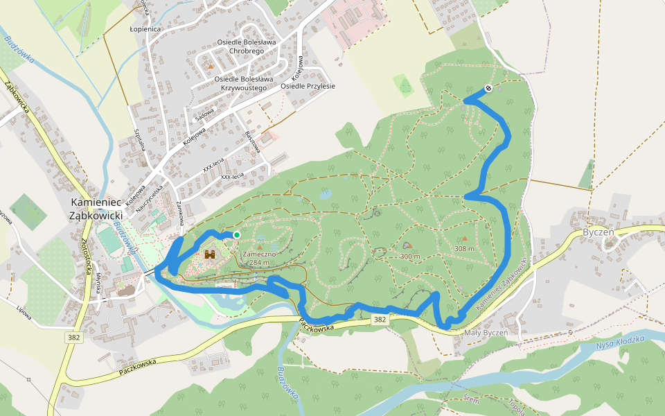 parkowy zielony walking route map in Kamieniec Ząbkowicki