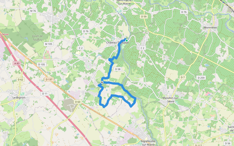Circuit Le Chant des Trois Ruisseaux walking route map in Château-Thébaud