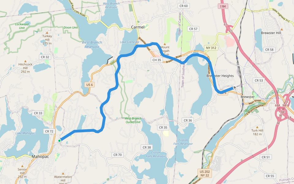 EST - H - HV06h Mahopac to Brewster - hiking walking route map in LAKE LINCOLND