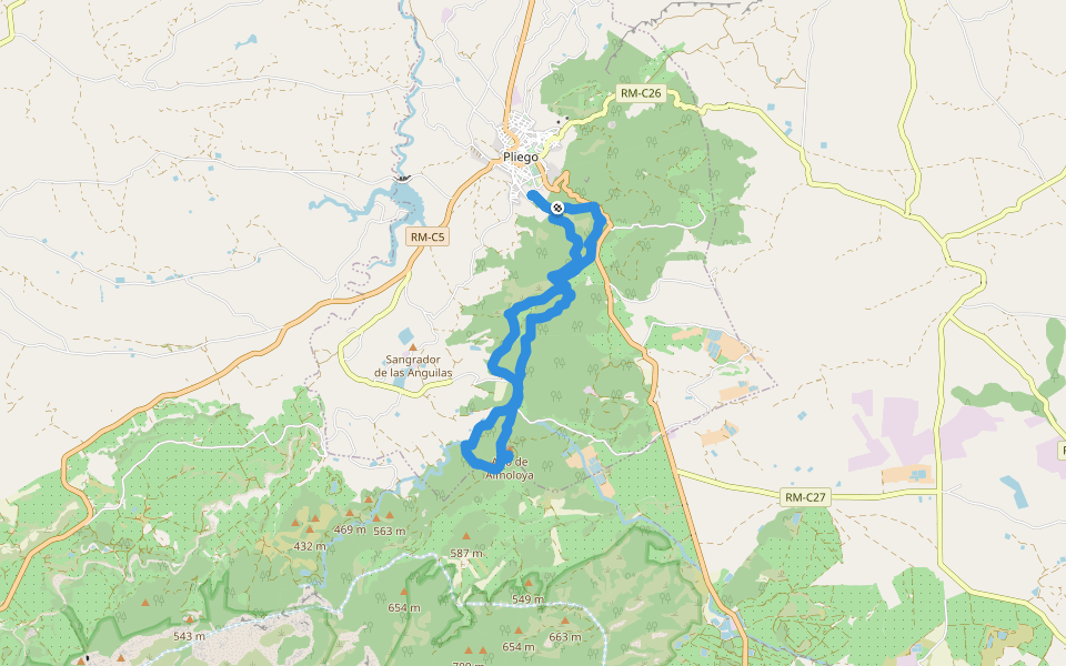 Sendero de La Almoloya de Pliego walking route map in Pliego