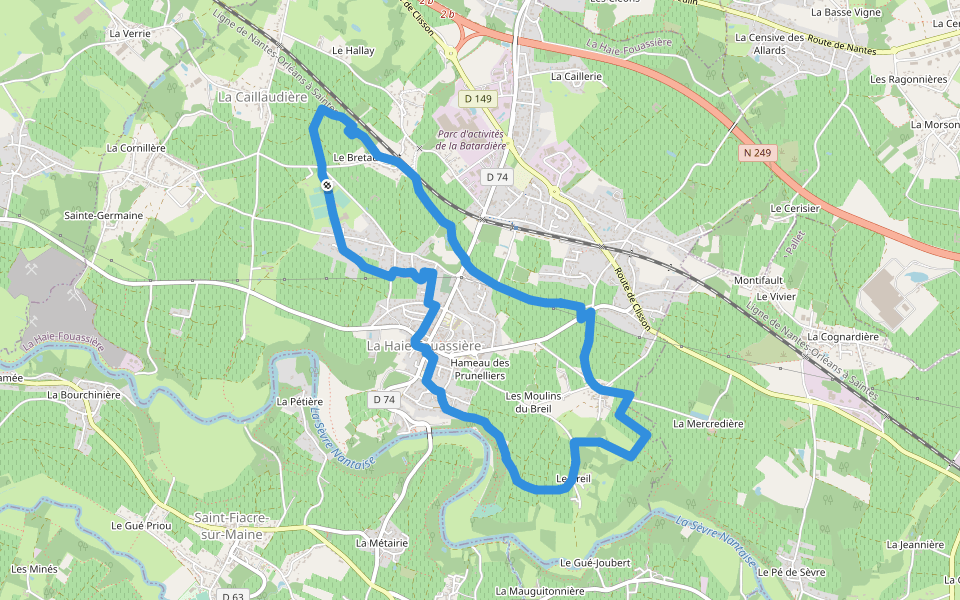 Moulins et Châteaux walking route map in La Haie-Fouassière