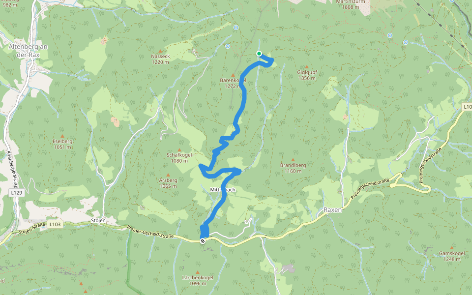 Stojen - Mitterbachweg - Kohlbachecksteig - Redensteig walking route map in Kohlbachgraben