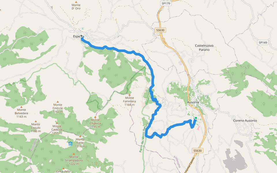 Cammino di San Filippo Neri: 4 tappa da Madonna del Piano a Esperia walking route map in Orfanotrofio