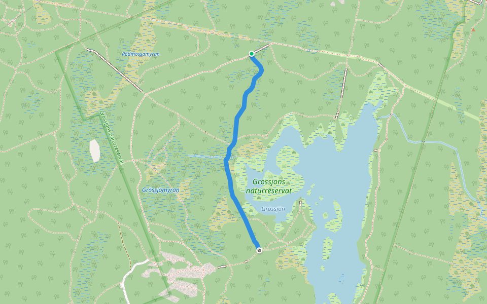 Grössjömyrstigen walking route map in Umeå