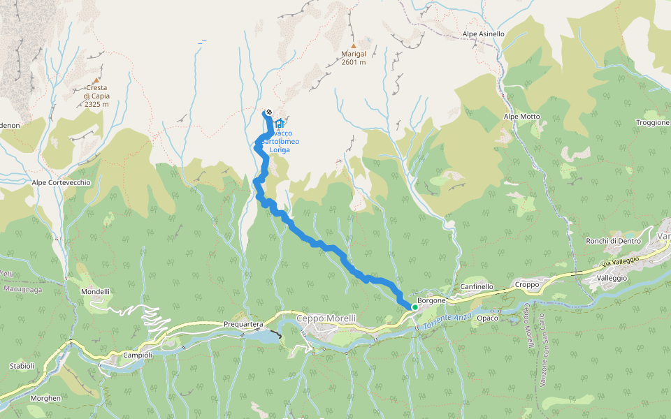 Stra' di Canai walking route map in Borgone