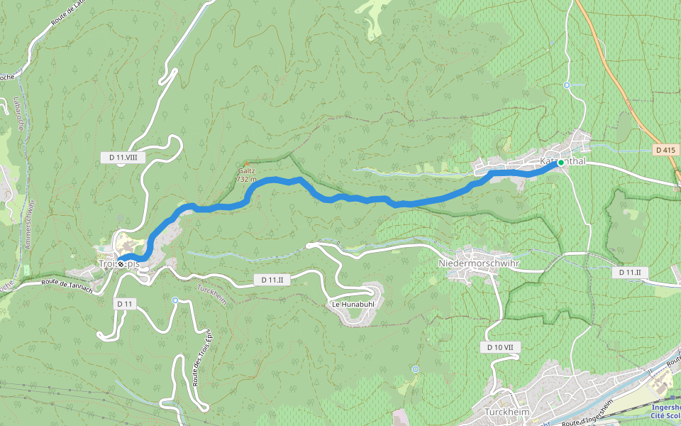 Katzenthal - Les Trois Epis Triangle bleu walking route map in Katzenthal