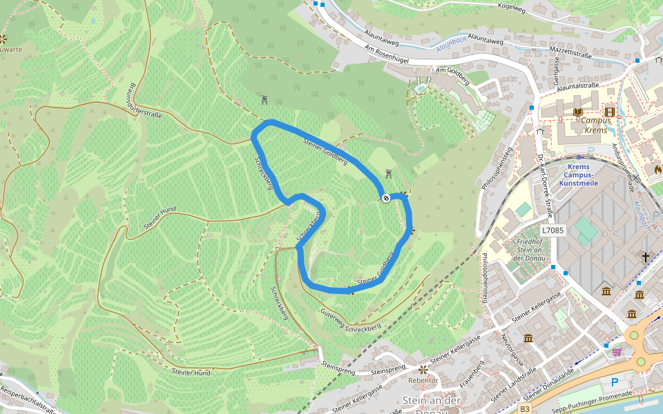 Rundwanderweg Steiner Goldberg walking route map in Krems an der Donau