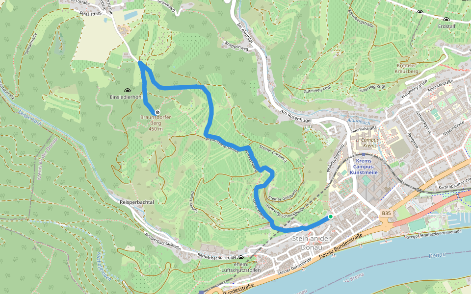 Donauwarte Egelsee walking route map in Krems an der Donau