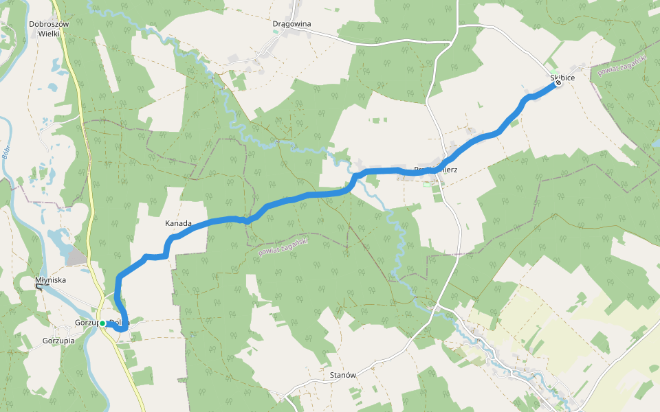 Gorzupia - Nowa Sól walking route map in Gorzupia Dolna