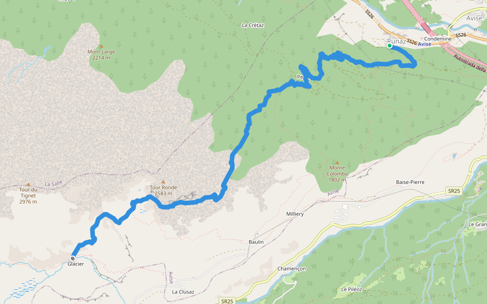 Runaz - Alpage du Glacier walking route map in Runaz