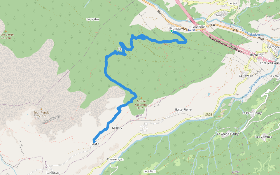 Runaz - Milliery - Baulin walking route map in Runaz