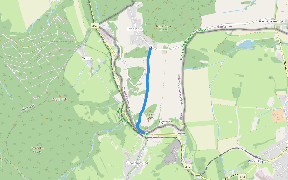 Gęstwina Granica PL/CZ walking route map in Zlaté Hory