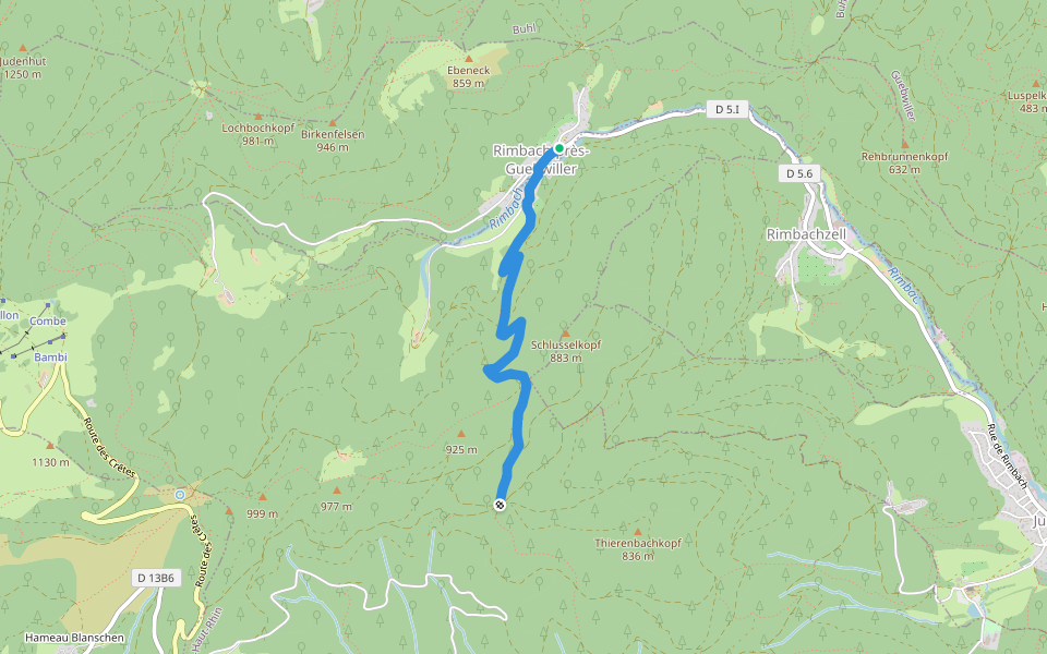 Rimbach-près-Guebwiller - Holzwasen Triangle rouge walking route map in Rimbach-prés-Guebwiller