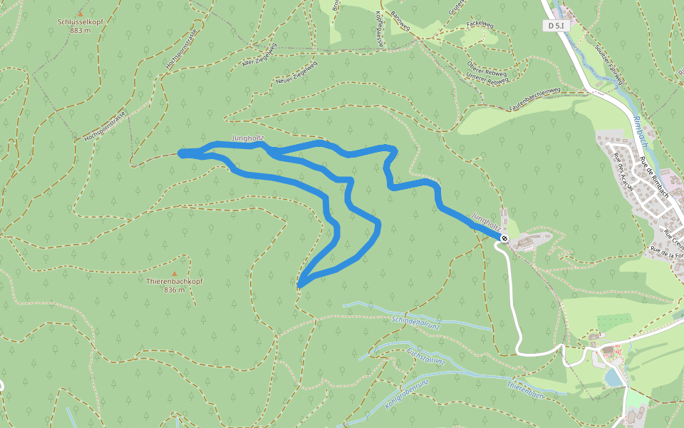 Circuit des Douglas Triangle vert walking route map in Jungholtz