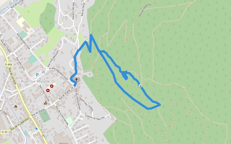 Circuit Croix Parrier Anneau jaune walking route map in Rupt-sur-Moselle