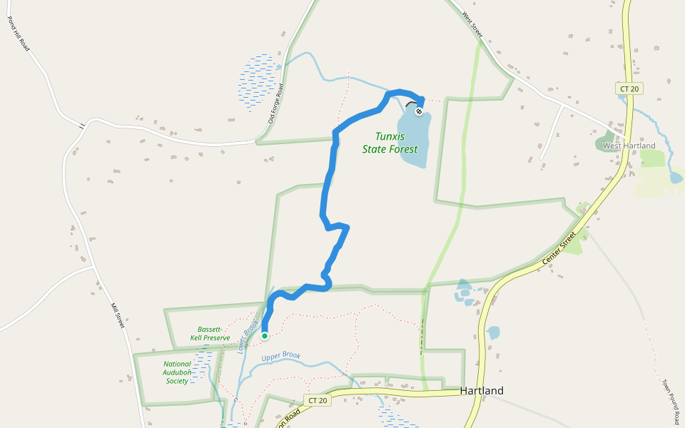 Fosters Pond Trail walking route map in Hartland
